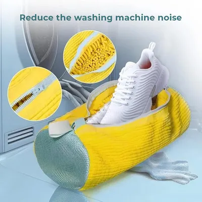 Produktbild von Schuhwaschbeutel 39 x 19 cm für Waschmaschinen, Wäschenetz aus Polyester für Turnschuhreinigung, gelb - SHOEPURE