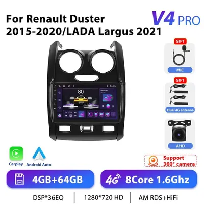 Zdjęcie produktu dla Radio samochodowe z systemem Android do Renault Duster 2015–2020 – 2-DIN – ekran dotykowy 23 cm – 4 GB + 64 GB – 4G LTE – AHD – Android 13 – nawigacja GPS