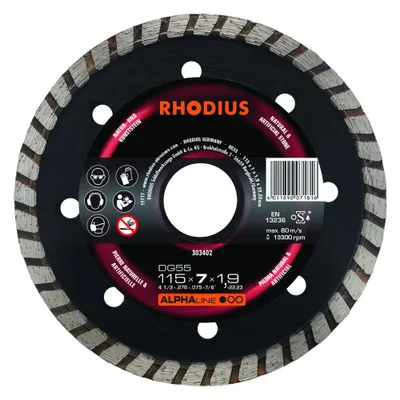 Produktbild von RHODIUS ALPHAline DG55 Diamanttrennscheibe 115 x 7,0 x 1,9 x 22,23 mm
