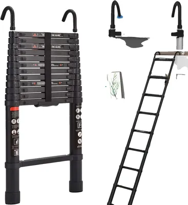 Image de Échelle télescopique, construction en aluminium, capacité de charge de 150 kg, longueur de 3,8 mètres