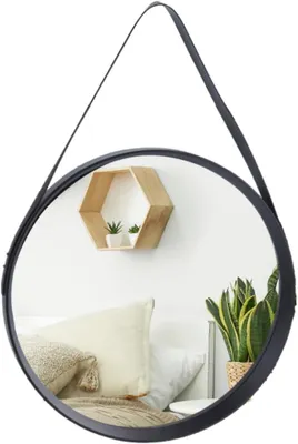 Productafbeelding van Ronde wandspiegel, zwarte lijst, diameter 51 cm, geschikt voor de badkamer