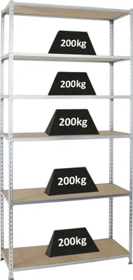 Produktbild von PROREGAL Schwerlastregal GIANT MULI | HxBxT 250x110x50cm | 6 Fachböden | Fachlast 200kg | Verzinkt | Lagerregal Kellerregal Werkstattregal Metallregal Fachbodenregal Steckregal