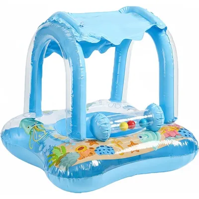 Produktbild von Baby Schwimmring mit Sonnendach – Aufblasbarer Schwimmlernsitz & Schwimmlernhilfe – Für Babys & Kleinkinder – Blau (60x60x58 cm)