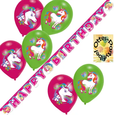 Produktbild von Barbie-Dreamtopia-Einhorn-Deko-Set 1 - Partykette Happy Birthday und Luftballons