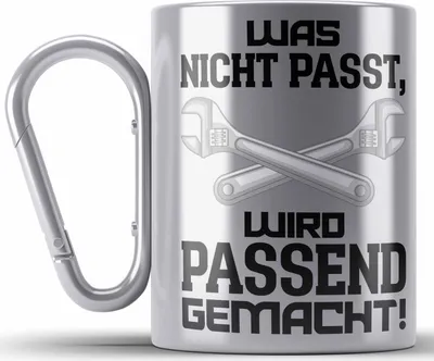 Produktbild von Trendation - Handwerker Edelstahl Tasse Karabiner mit Spruch Geschenke für Handwerk Kaffeebecher KFZ Mechaniker Mechatroniker (Silber)