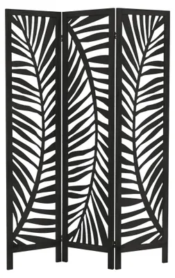 Produktbild von ML-Design Paravent Raumteiler 3-teilig Fukuoka, Schwarz, 170x121cm, aus Holz, Faltbarer Raumtrenner Innen, freistehend, Trennwand 3 Paneele, Stellwand