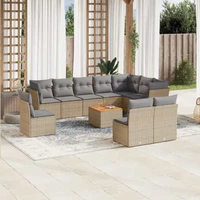 Produktbild von 11-tlg. Garten-Sofagarnitur mit Kissen Beige Poly Rattan 3223700