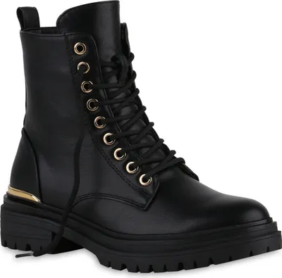Produktbild von VAN HILL Damen Schnürstiefeletten Stiefeletten Profil-Sohle Schnür-Schuhe 840526, Farbe: Schwarz, Größe: 38