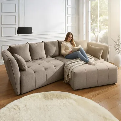 Produktbild von riess-ambiente Modernes Big Sofa ROYAL 295 cm greige Veloursstoff Federkern XXL-Couch mit Kissen