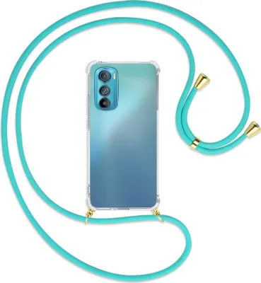Produktbild von Handykette Backcover-Schutzhülle mit Band (Metall goldfarben) für Motorola Edge 30 5G - türkis