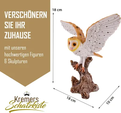 Produktbild von Kremers Schatzkiste Eulen Dekofigur mit ausgebreiteten Flügeln auf Ast 20x20 cm