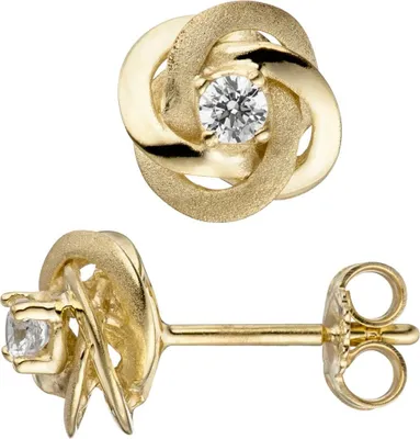 Produktbild von Paar Stecker Ohrstecker mit Zirkonia 333 Gold Gelbgold mattiert Ohrschmuck Damen