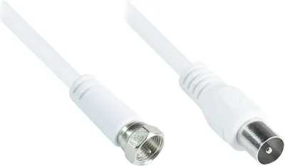 Produktbild von Antennenkabel, F-Stecker an Koax/IEC Stecker (vernickelt), 2x geschirmt (<70dB / 75 Ohm), CCS, weiß, 1,5m, Good Connections®