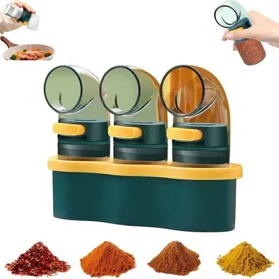 Immagine prodotto di Set di contenitori per spezie - 3 pezzi - Contenitori per spezie - Contenitori per spezie da cucina - Utensili per spezie - Distributori di spezie - Con supporto per contenitori