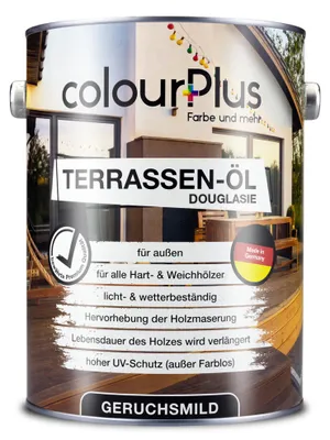 Produktbild von colourPlus Terrassen-Öl 2,5 l, Douglasie – Holzöl für Terrassendielen & Gartenmöbel außen, offenporig, UV- & Wetterschutz, geruchsmild