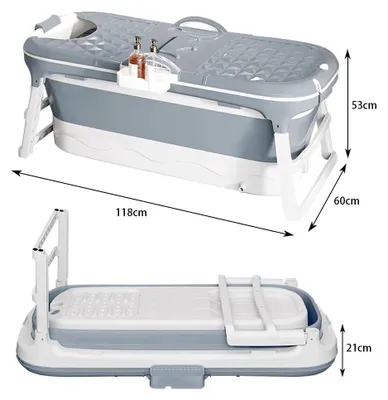 Produktbild von Faltbare Badewanne für Erwachsene - Tragbare Klappbadewanne - Für kleine Badezimmer & Dusche - Für Balkon - 118 x 60 x 53 cm - Grau