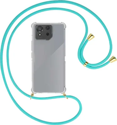 Produktbild von Handykette Backcover-Schutzhülle mit Band (Metall goldfarben) für Asus ROG Phone 8 - türkis