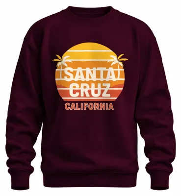Zdjęcie produktu dla Santa Cruz California Sunset Palm Trees Surf Retro Beach Bluza Uni , bordowy, S
