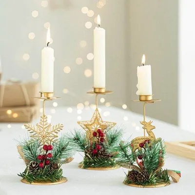 Productafbeelding van Famanu set van 3 metalen kaarshouders voor kerstdecoratie - zwart