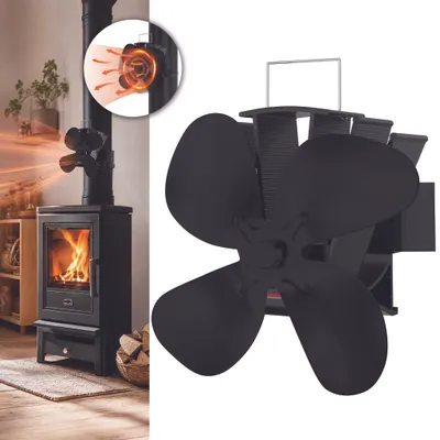 Productafbeelding van ACXIN Ovenventilator zonder stroom, kachelventilator die op warmte werkt en voorzien is van veiligheidsringen, geschikt voor houtovens en gasovens, zwart