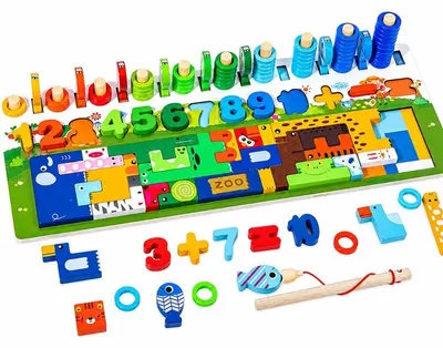 Produktbild von Montessori Lerntafel Holz - Zoo - Motorikspielzeug Angelspiel Steckspiel ab 3 Jahren