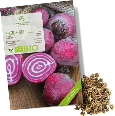 Produktbild von Rote Beete Samen (Chioggia, 35 Korn) - Rote Bete Saatgut aus biologischem Anbau ideal für die Anzucht im Garten, Balkon oder Terrasse