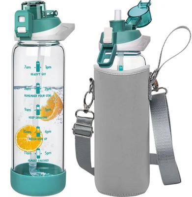 Immagine prodotto di Borraccia sportiva in vetro con cannuccia, 800 ml, verde