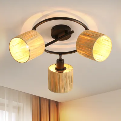 Zdjęcie produktu dla ZMH reflektor sufitowy 3 płomienie lampa sufitowa lampa sufitowa korytarz lampa sufitowa vintage reflektor wewnętrzny okrągły E14 czarny naturalny sufit plamy papier 350° obrotowy do sypialni salon (bez żarówki)