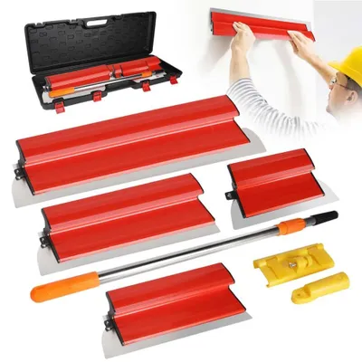 Image de Kit de spachtage pour surfaces - Spatule et grattoir Rigips - Tige télescopique de 74 à 127 cm - Lame en plastique - Pour les travaux de plâtrerie sèche - Décoration murale