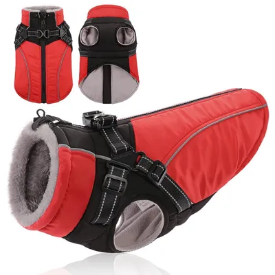 Immagine prodotto di Cappotto impermeabile e caldo per cani, riflettente, colore rosso, taglia L