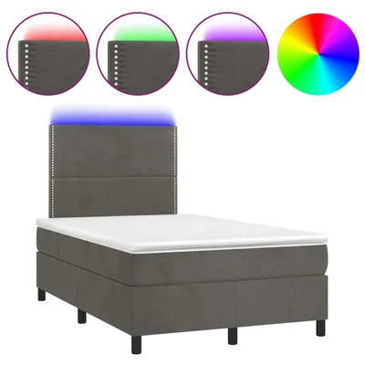 Productafbeelding van Boxspringbed met matras en LED-verlichting, donkergrijs, 120x190 cm, fluweel