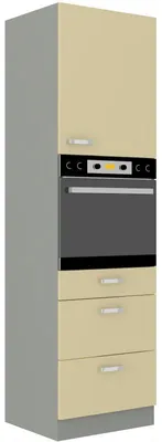 Obrázok produktu pre Vysoká skriňa so šuplíkmi na vstavanú rúru ULLERIKE - šírka 60 cm, krémová / šedá