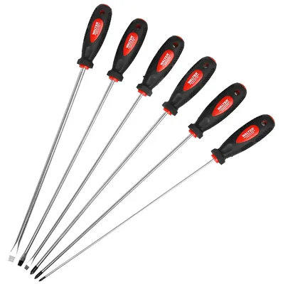 Produktbild von WALTER Schraubendreher Set extra lang 6-tlg., Geschenk für Männer und Heimwerker, magnetische Spitzen, ergonomische Griffe, rutschfest, ideal für schwer zugängliche Stellen