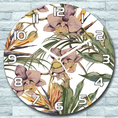 Produktbild von Wanduhr aus Glas Rund fi 30 Exotisch Blätter Quarz Deko Schlafzimmer Büro