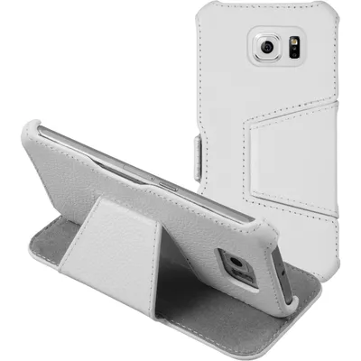 Produktbild von PhoneNatic Echt-Lederhülle kompatibel mit Samsung Galaxy S6 - Leder-Case weiß + Glasfolie