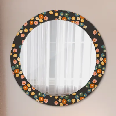 Produktbild von Runder Spiegel mit Modernem Aufdruck - Dekospiegel Wandmontage -Blume Punkte- Ø70cm