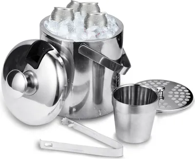Immagine prodotto di Wolketon secchiello per ghiaccio secchiello per champagne secchiello per ghiaccio con coperchio contenitore per cubetti di ghiaccio in acciaio inox 1,3 litri