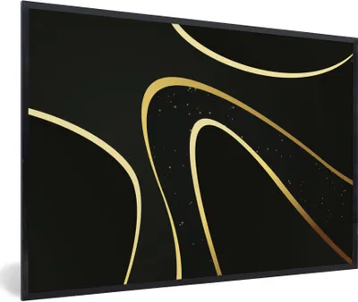 Produktbild von MuchoWow® Gerahmtes Poster Goldene Wellen auf schwarzem Hintergrund 30x20 cm - Poster mit Schwarzem Bilderrahmen Wandposter Rahmen Foto Bilder - Kunstdruck - Bild-Poster