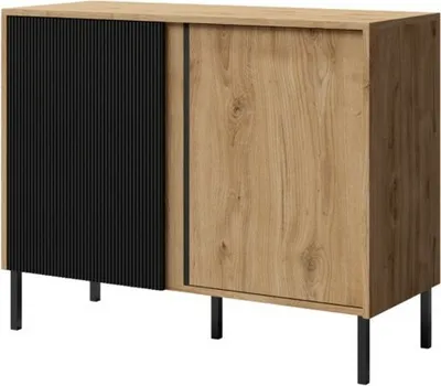 Produktbild von Wohnzimmerschrank Mia 4 Kommode 100X80X41 Cm 2 Tüen Eiche Ewig/Schwarz