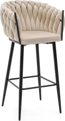 Produktbild von NEW HOME Barhocker LATINA gepolsterter für Wohnzimmer Esszimmer Glamour geflochtener - beige - moderne Samt Velours Möbel