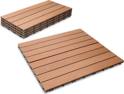 Zdjęcie produktu dla Jopassy WPC płytki tarasowe 1m² płytki drewniane, płytki balkonowe antypoślizgowe, płytki zatrzaskowe wykładzina podłogowa, odporna na warunki atmosferyczne - zestaw 6 sztuk, 30x60cm, brązowy