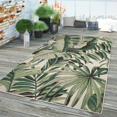 Produktbild von TT Home In-& Outdoor Teppich Wetterfest Balkon Küche Wohnzimmer Palmen Muster Modern Größe 240x340 cm