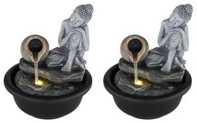 Produktbild von 2x Springbrunnen, schwarz, Buddha, LED, H 19 cm