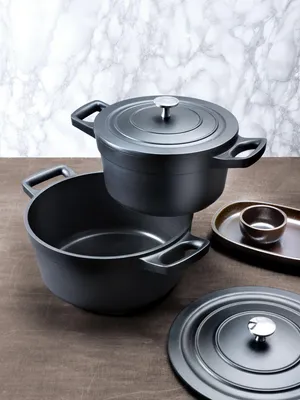 Productafbeelding van Pinti Casserole, hoge pan Ø 28 cm met deksel – Gietaluminium, antiaanbaklaag in 3 lagen, PFOA-vrij – geschikt voor inductie – afneembare handgrepen – geschikt voor oven en inductie –  Italy