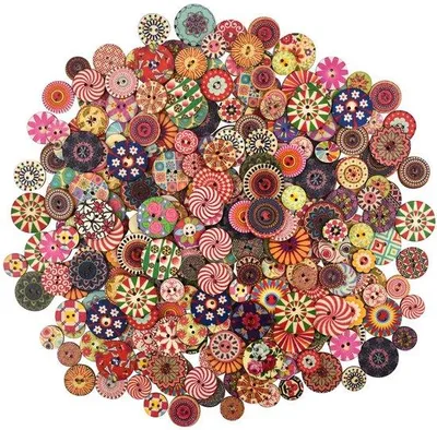 Image de Boutons en bois colorés de 15 à 25 mm pour les loisirs créatifs, 3 tailles