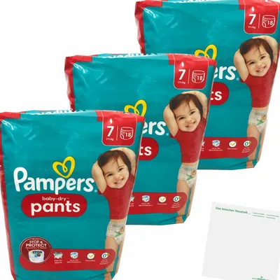 Produktbild von Pampers Baby Dry pants Gr.7 Extra Large 17+kg 3er Pack (3x18 St) 54 Windeln + usy Block