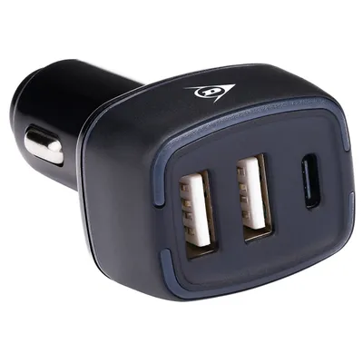 Image de Chargeur de voiture Dunlop USB - 2 ports USB-A et USB-C - Power Delivery / Charge rapide 18 W - Chargeur de voiture pour allume-cigare - Plastique - Noir