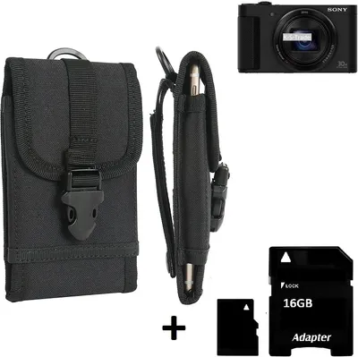 Produktbild von K-S-Trade Kameratasche Gürteltasche kompatibel mit Sony Cyber-shot DSC-HX90 Outdoor Gürtel Tasche für Kompaktkamera + 16GB Speicherkarte Holster