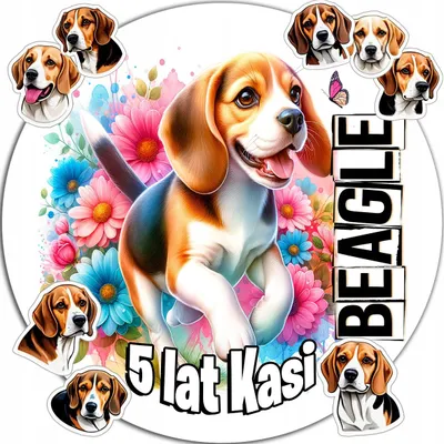 Zdjęcie produktu dla Opłatek Na Tort 20Cm - Psy Beagle Dekoracja Urodzinowa + Imię 15Cm 18Cm