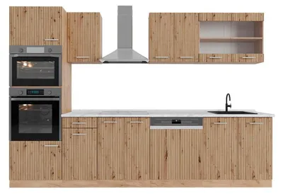 Zdjęcie produktu dla Aneks kuchenny Vicco R-Line Dąb Artisan/Dąb Goldkraft 300 cm z wysoką szafką, BR Marmur, Model 48915